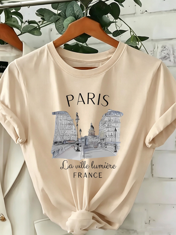 Women'S Fashion Trends 2026 Spring Summer - 2026 New Women's Paris Print Crew