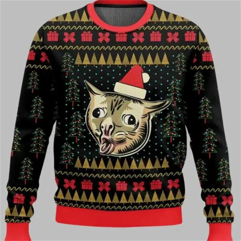 Women'S Fashion Sweatshirts - 2026 Funny Cat Pattern Ugly Christmas