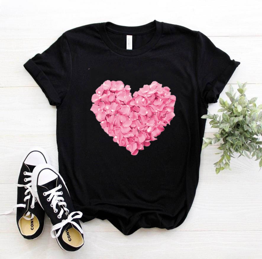 Women'S Fashion From The 90S - Pink Heart Flower Print Women Tshirt