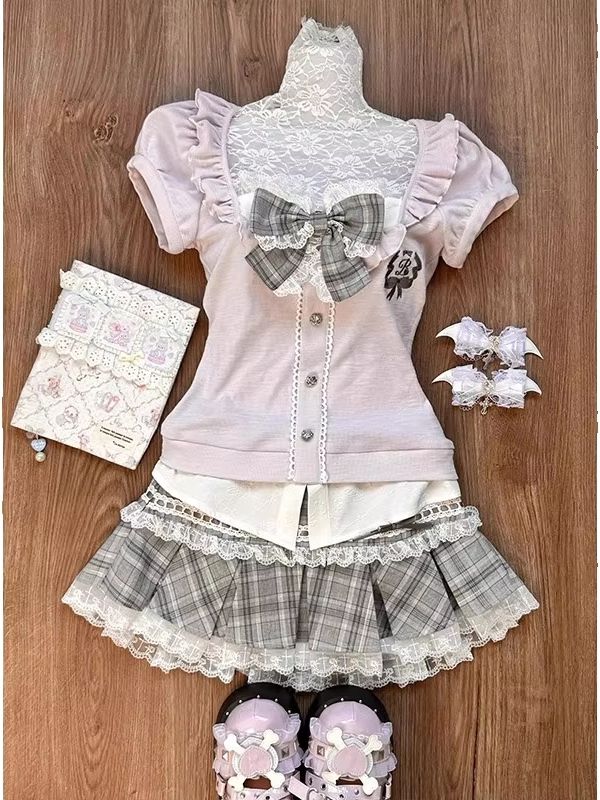 Women's pink lace patchwork to - Pleated Skirt Women ulasan dan harga