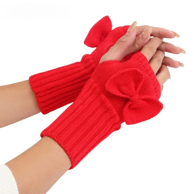 Knit Bow Fingerless Gloves – S - Women Fashion Gloves ulasan dan harga