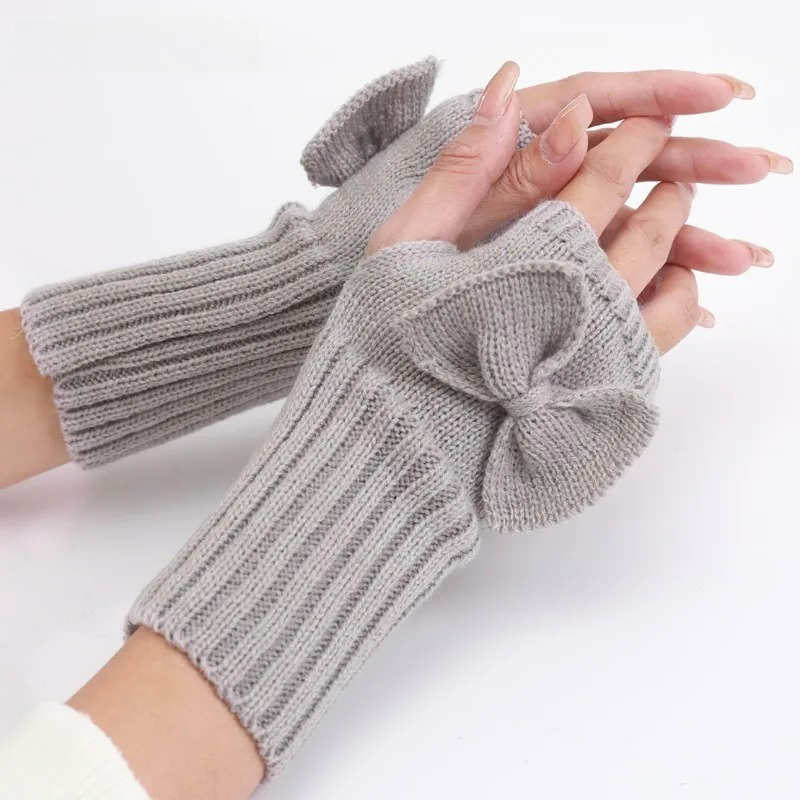 Knit Bow Fingerless Gloves – S - Women Fashion Gloves ulasan dan harga