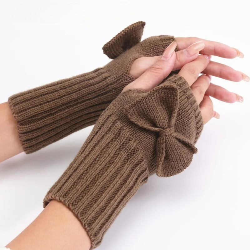 Knit Bow Fingerless Gloves – S - Women Fashion Gloves ulasan dan harga