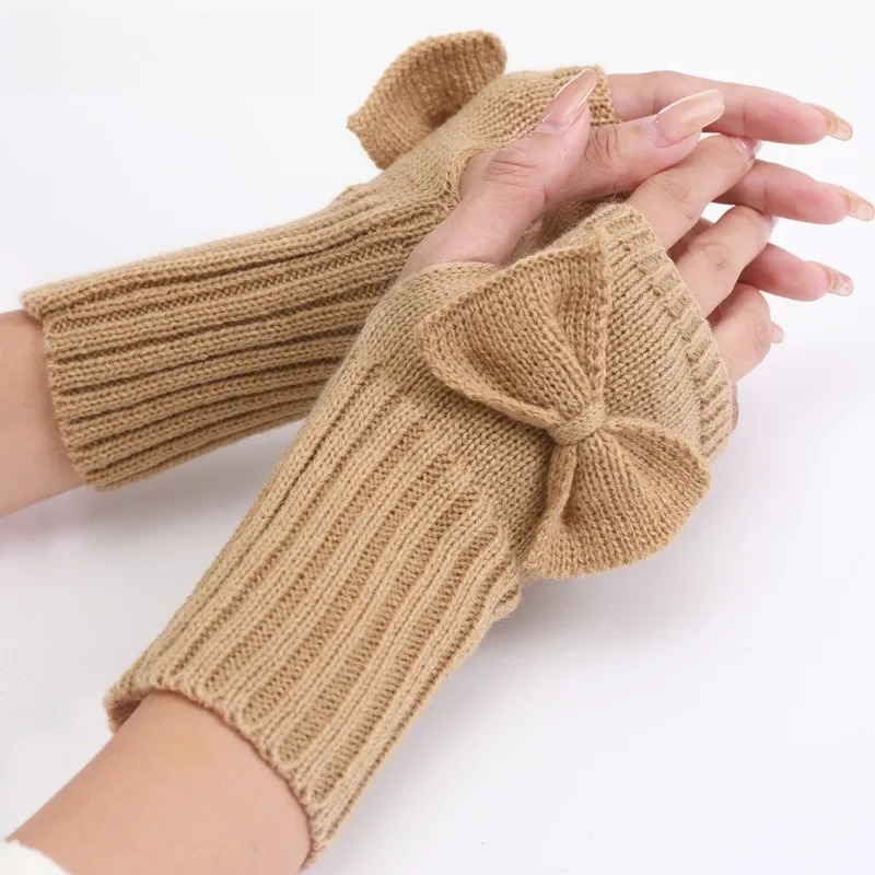 Knit Bow Fingerless Gloves – S - Women Fashion Gloves ulasan dan harga