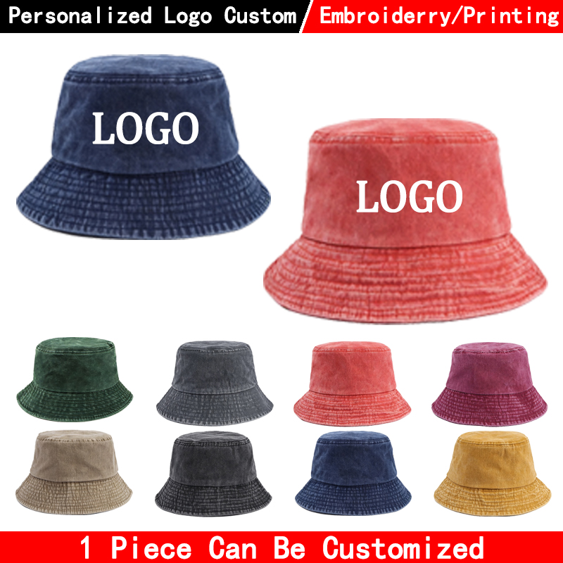 Custom Logo Denim Bucket Hat F - Women'S Fashion Visor ulasan dan harga