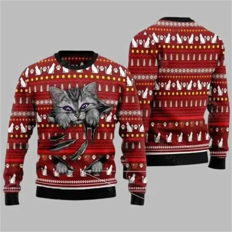 2026 Funny Cat Pattern Ugly Ch - Women'S Fashion Sweatshirts ulasan dan harga