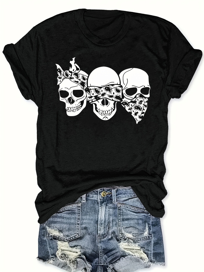 Happy Cartoon Skull T-Shirt, L - Women'S Fashion Trends 2026 Spring Summer ulasan dan harga