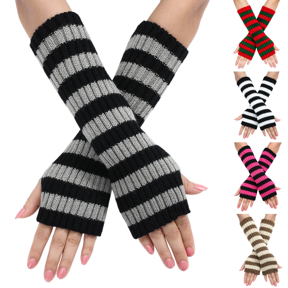 Y2K Striped Fingerless Arm War - Women'S Fashion Gloves ulasan dan harga
