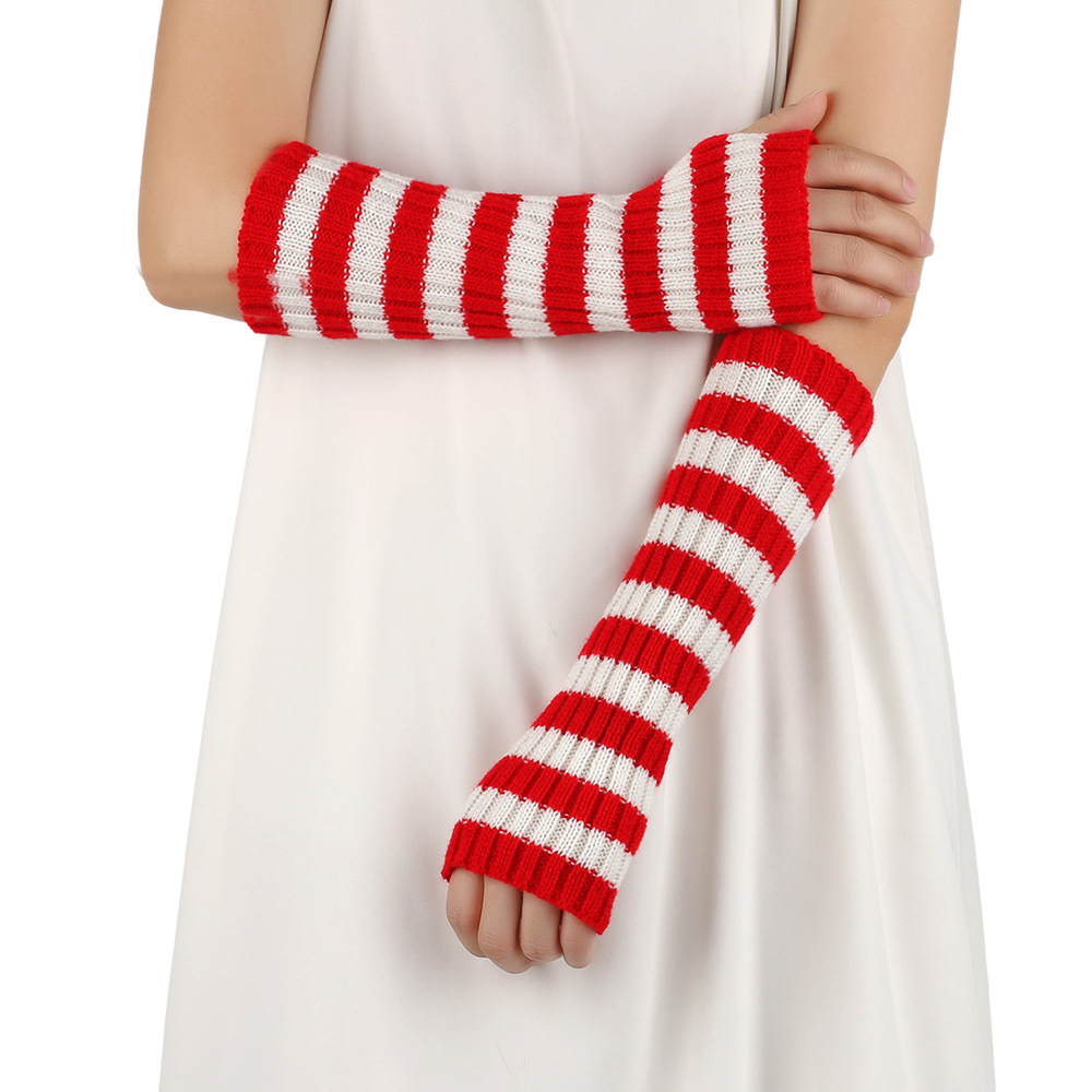 Y2K Striped Fingerless Arm War - Women'S Fashion Gloves ulasan dan harga