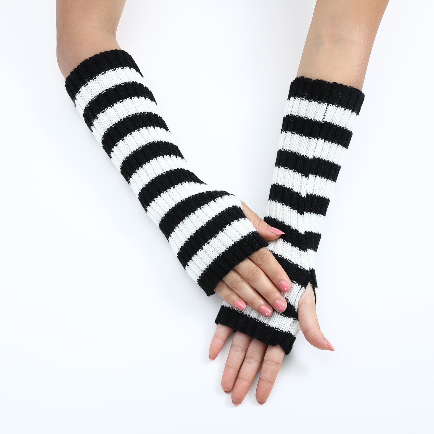 Y2K Striped Fingerless Arm War - Women'S Fashion Gloves ulasan dan harga
